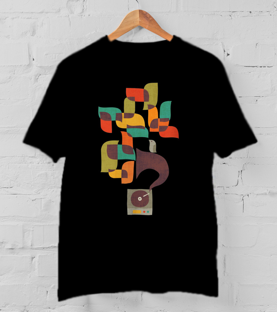 Retro Jazz Record Player With Colorful Musical Notes T-Shirt