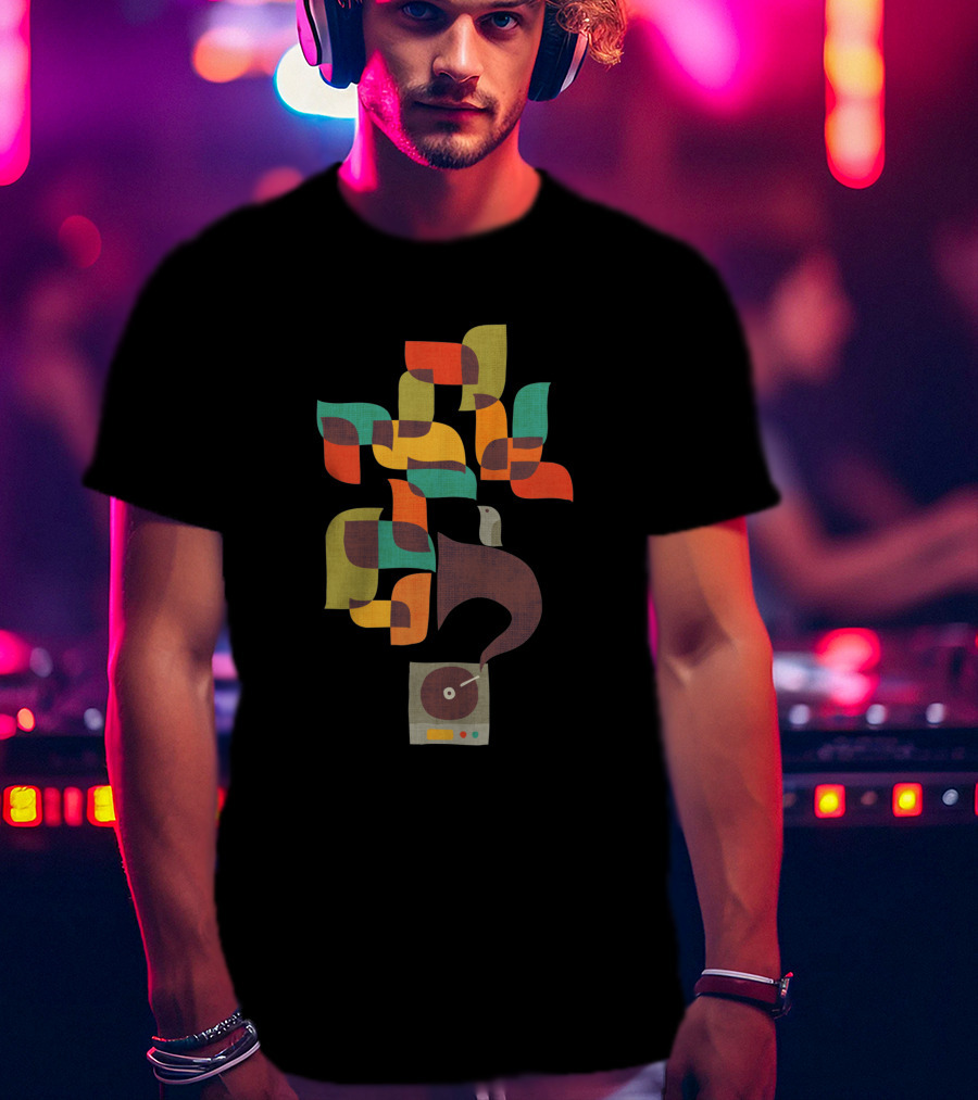 Retro Jazz Record Player With Colorful Musical Notes T-Shirt