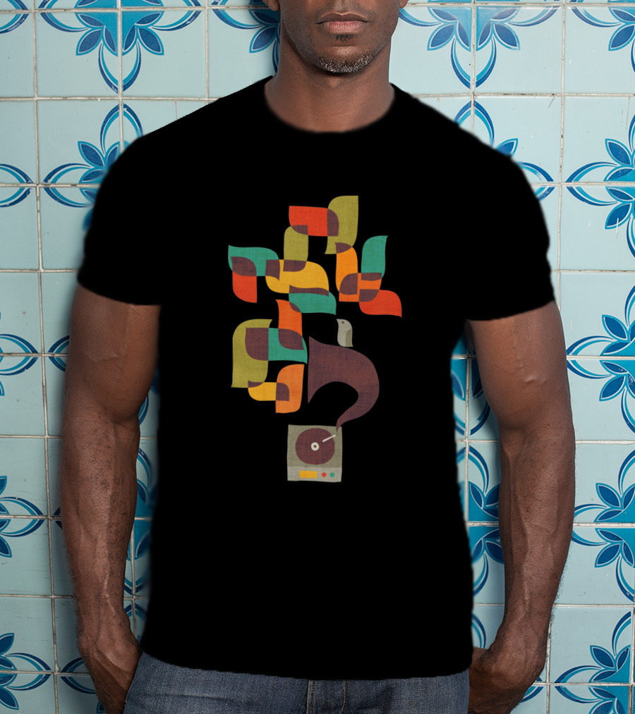 Retro Jazz Record Player With Colorful Musical Notes T-Shirt