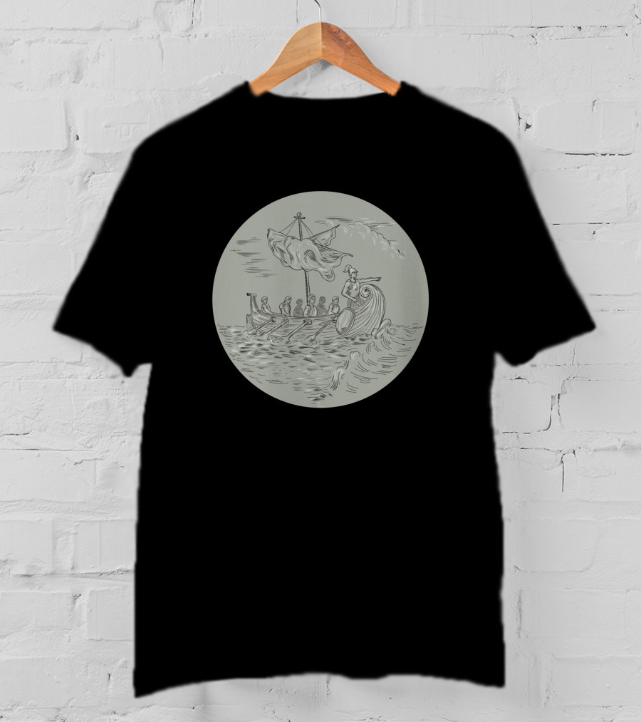 Ancient Greek Trireme Warship Sailing Scene In Circle T-Shirt