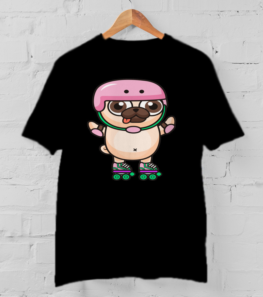 Animal Cute Pug Skating Helmet Rollerblades 346817 T-Shirt