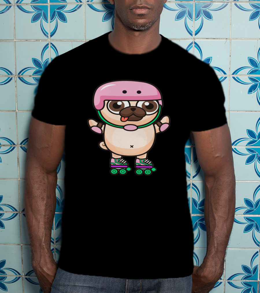 Animal Cute Pug Skating Helmet Rollerblades 346817 T-Shirt