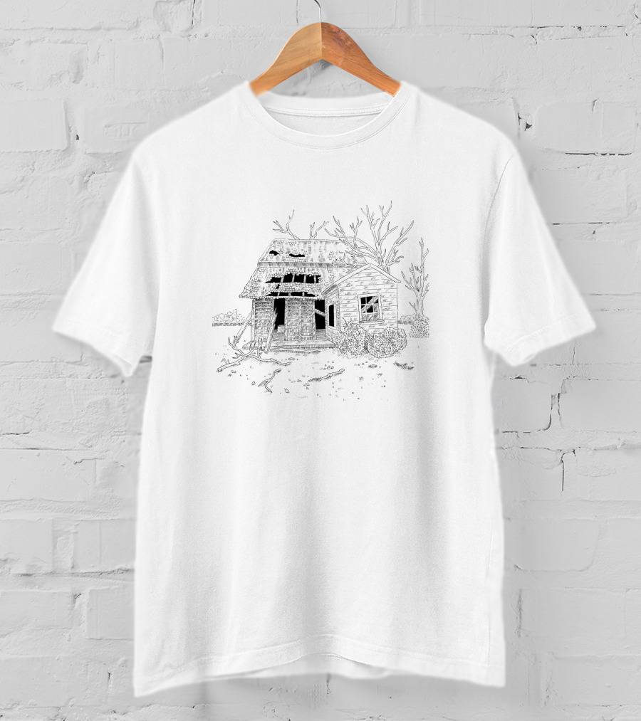 Abandoned House Haunted Cabin Sketch Spooky Forest T-Shirt