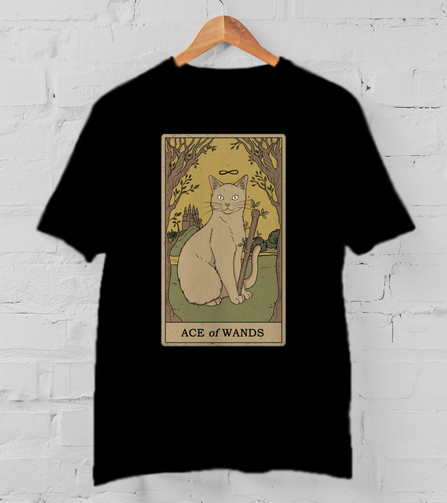 Ace Of Wands Tarot Cat With Infinity Symbol And Castle T-Shirt