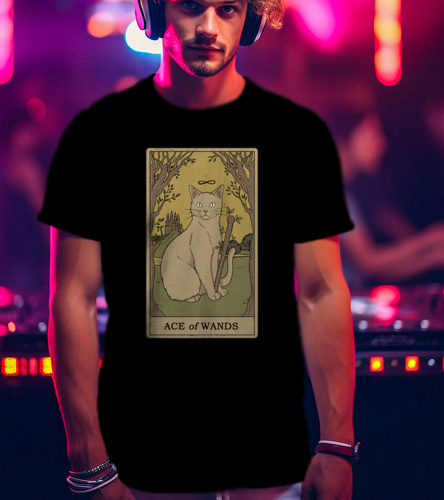 Ace Of Wands Tarot Cat With Infinity Symbol And Castle T-Shirt