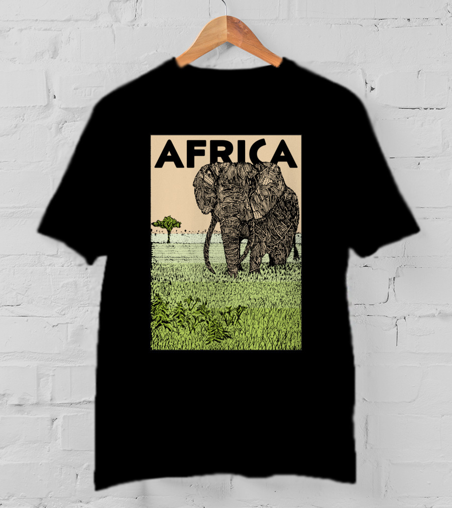 AFRICA African Elephant In Grassland With Tree T-Shirt