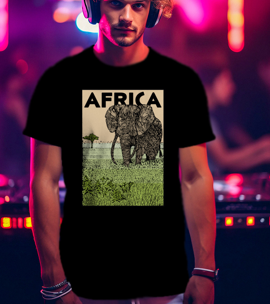 AFRICA African Elephant In Grassland With Tree T-Shirt