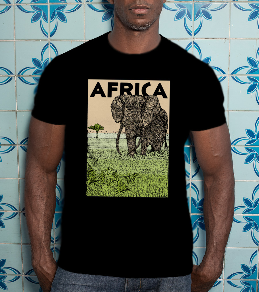 AFRICA African Elephant In Grassland With Tree T-Shirt