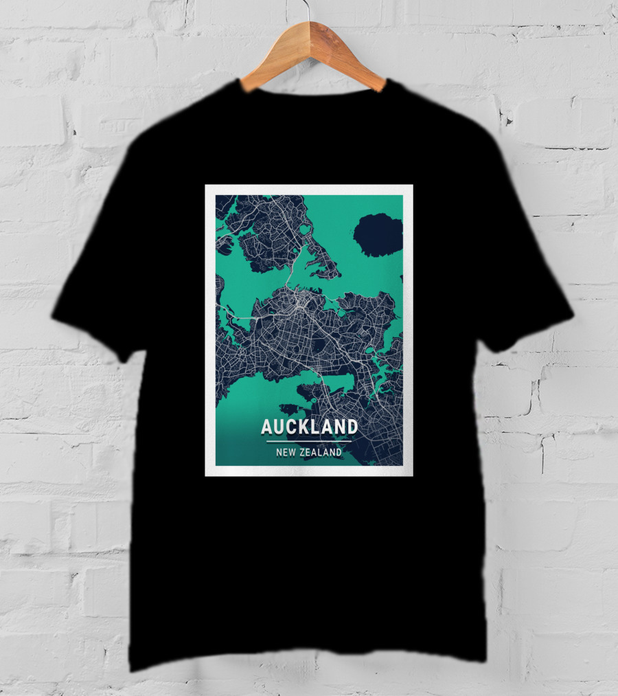 Auckland New Zealand City Map In Blue And Green Outlined T-Shirt