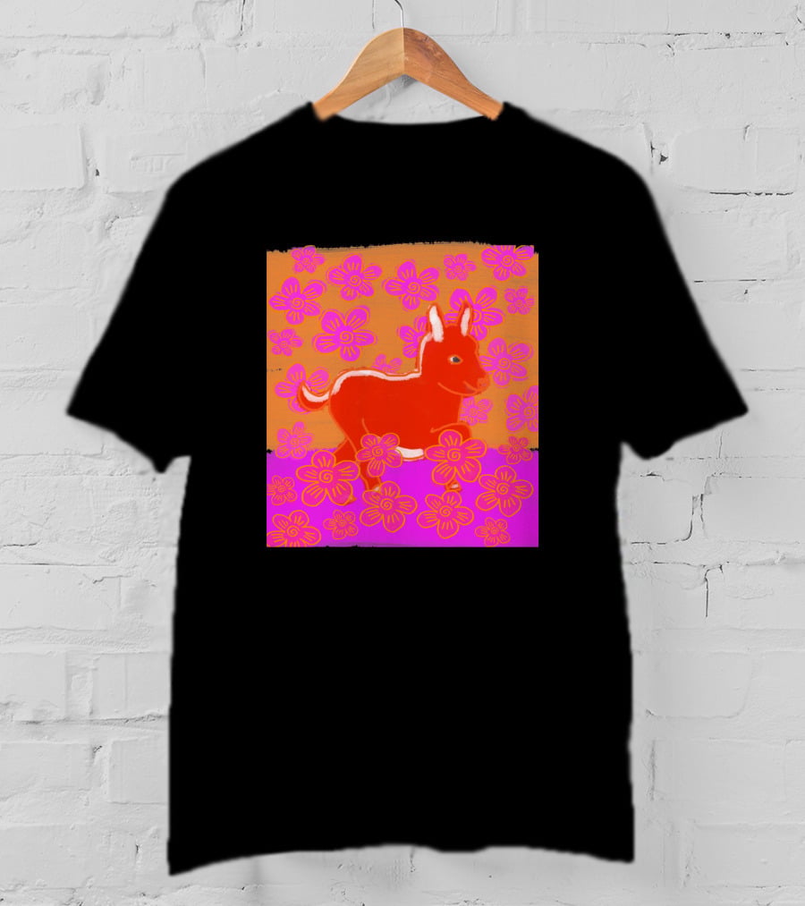 Baby Donkey In A Field Of Bright Pink Orange Flowers 1170477 T-Shirt