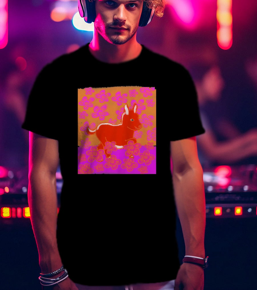 Baby Donkey In A Field Of Bright Pink Orange Flowers 1170477 T-Shirt