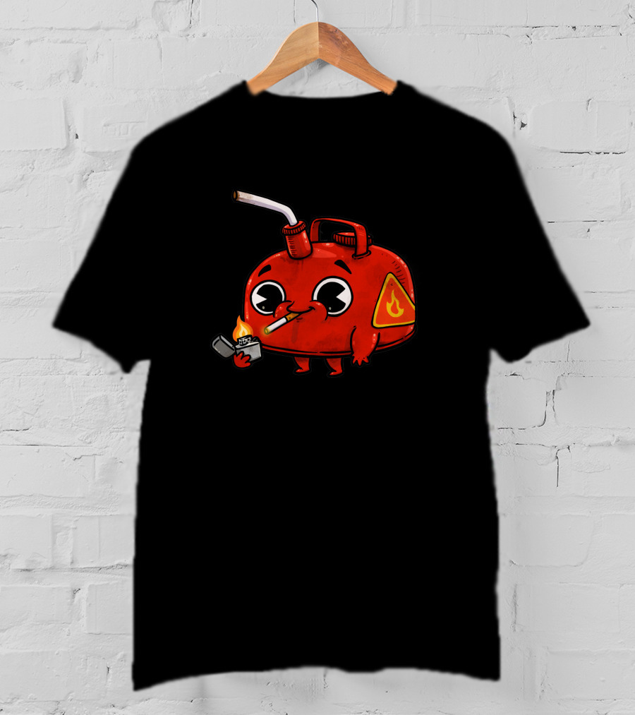 Bad Gas 917017 Red Gas Can Smoking With Lighter And Flame T-Shirt