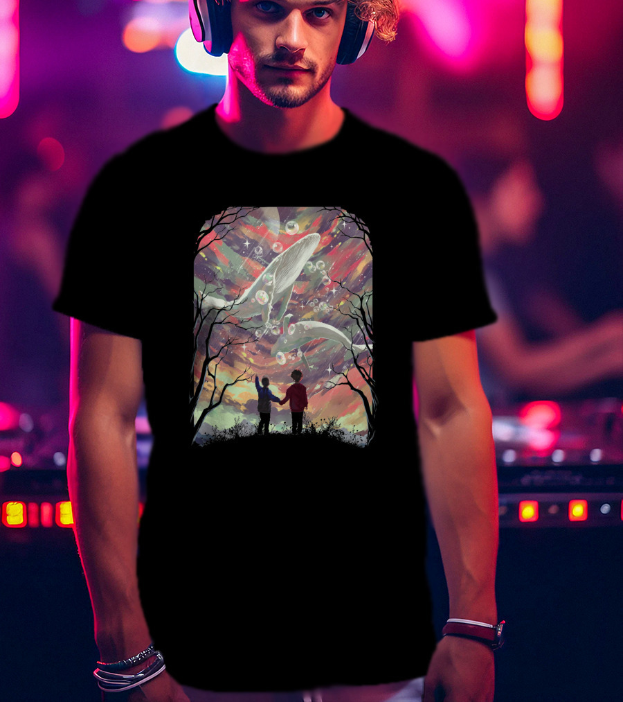 Balyena 658635 Cosmic Whales And Children Under A Starry Sky T-Shirt