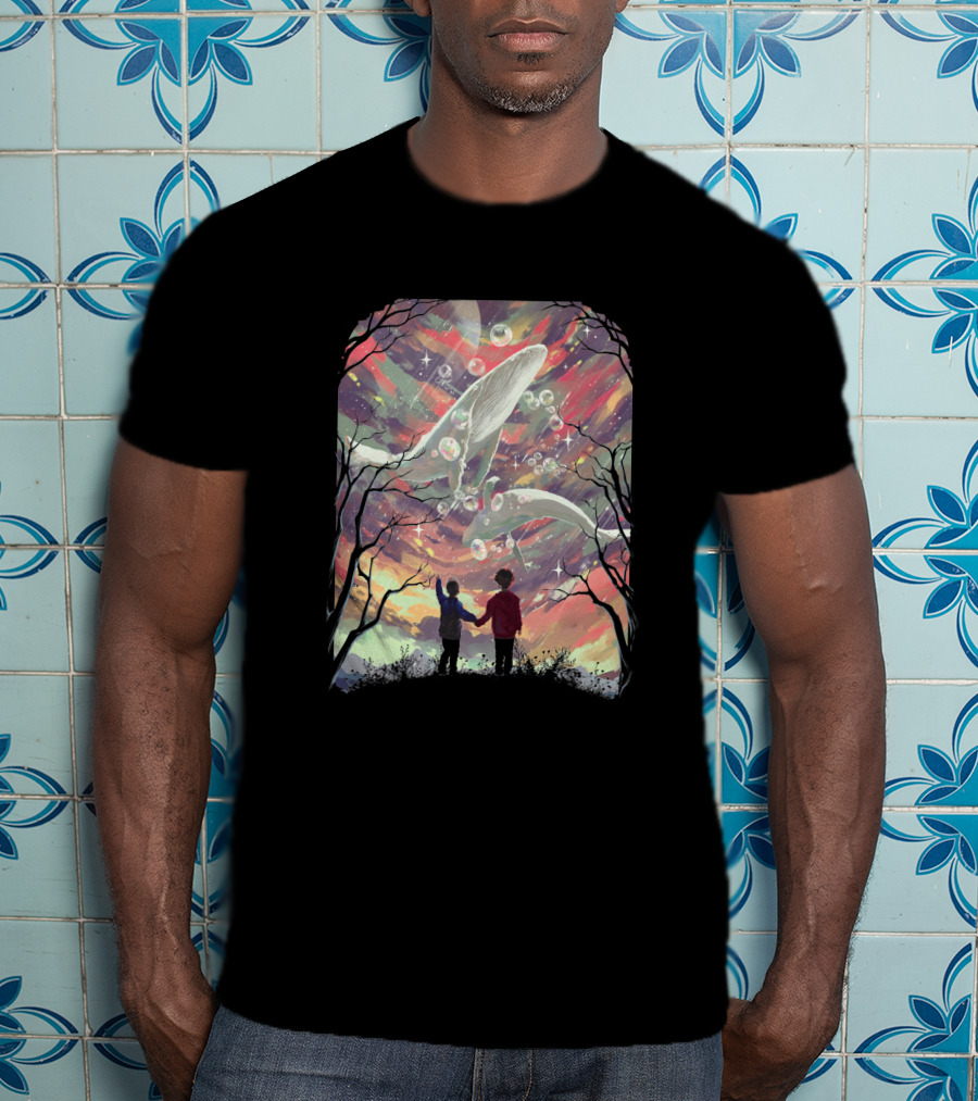 Balyena 658635 Cosmic Whales And Children Under A Starry Sky T-Shirt