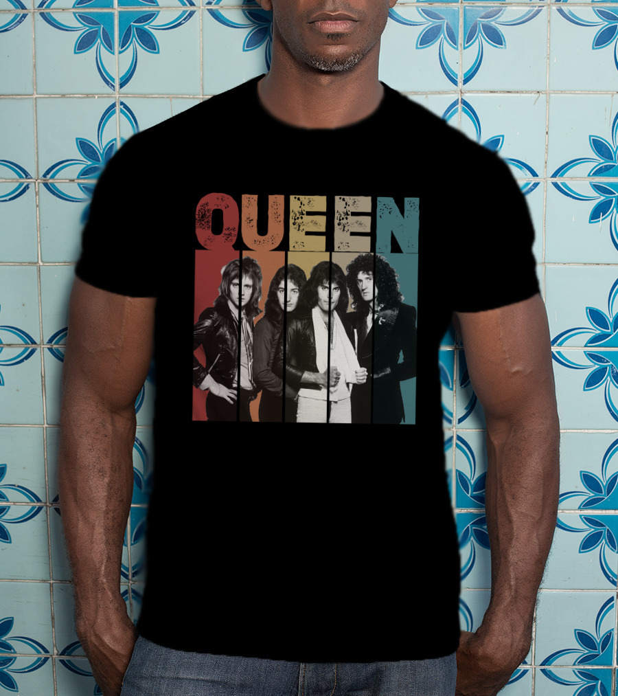 QUEEN Vintage Band Portrait Stripes T-Shirt