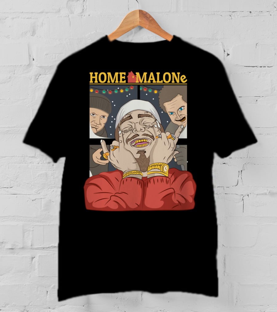 Home Malone Parody Featuring Post Malone Holiday Mashup With Home Alone Villains T-Shirt