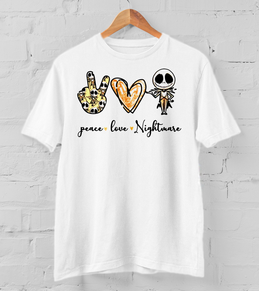 Peace Love Nightmare Skellington Halloween Icons T-Shirt