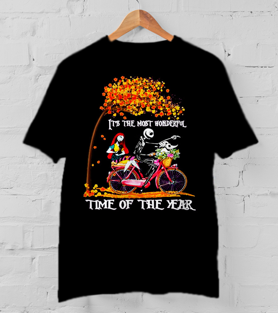 IT'S THE MOST WONDERFUL TIME OF THE YEAR Halloween Characters Riding Bike T-Shirt