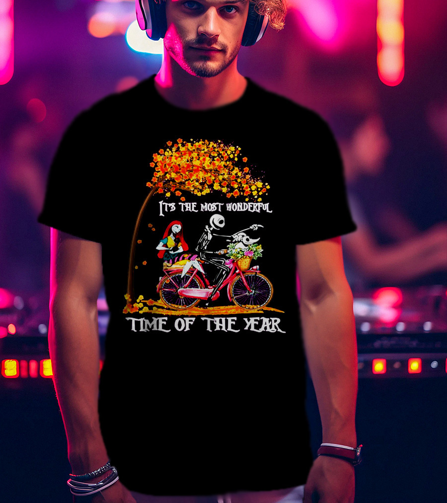 IT'S THE MOST WONDERFUL TIME OF THE YEAR Halloween Characters Riding Bike T-Shirt