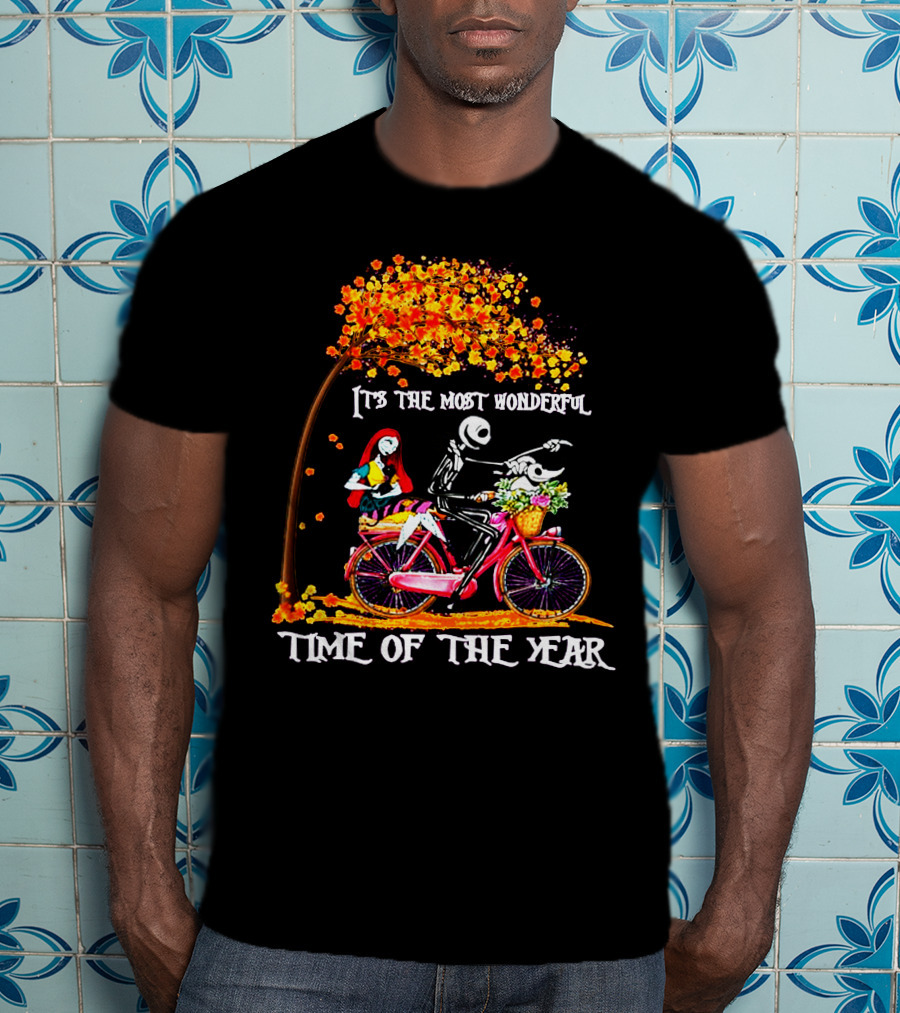 IT'S THE MOST WONDERFUL TIME OF THE YEAR Halloween Characters Riding Bike T-Shirt