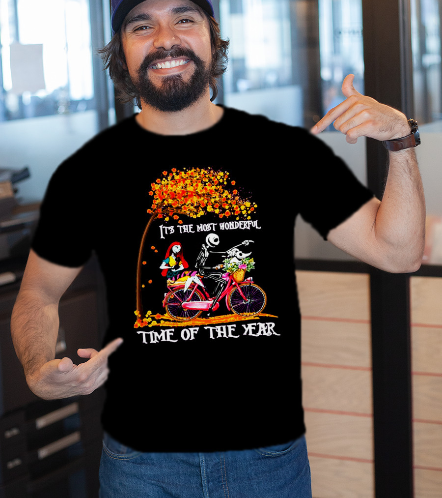 IT'S THE MOST WONDERFUL TIME OF THE YEAR Halloween Characters Riding Bike T-Shirt