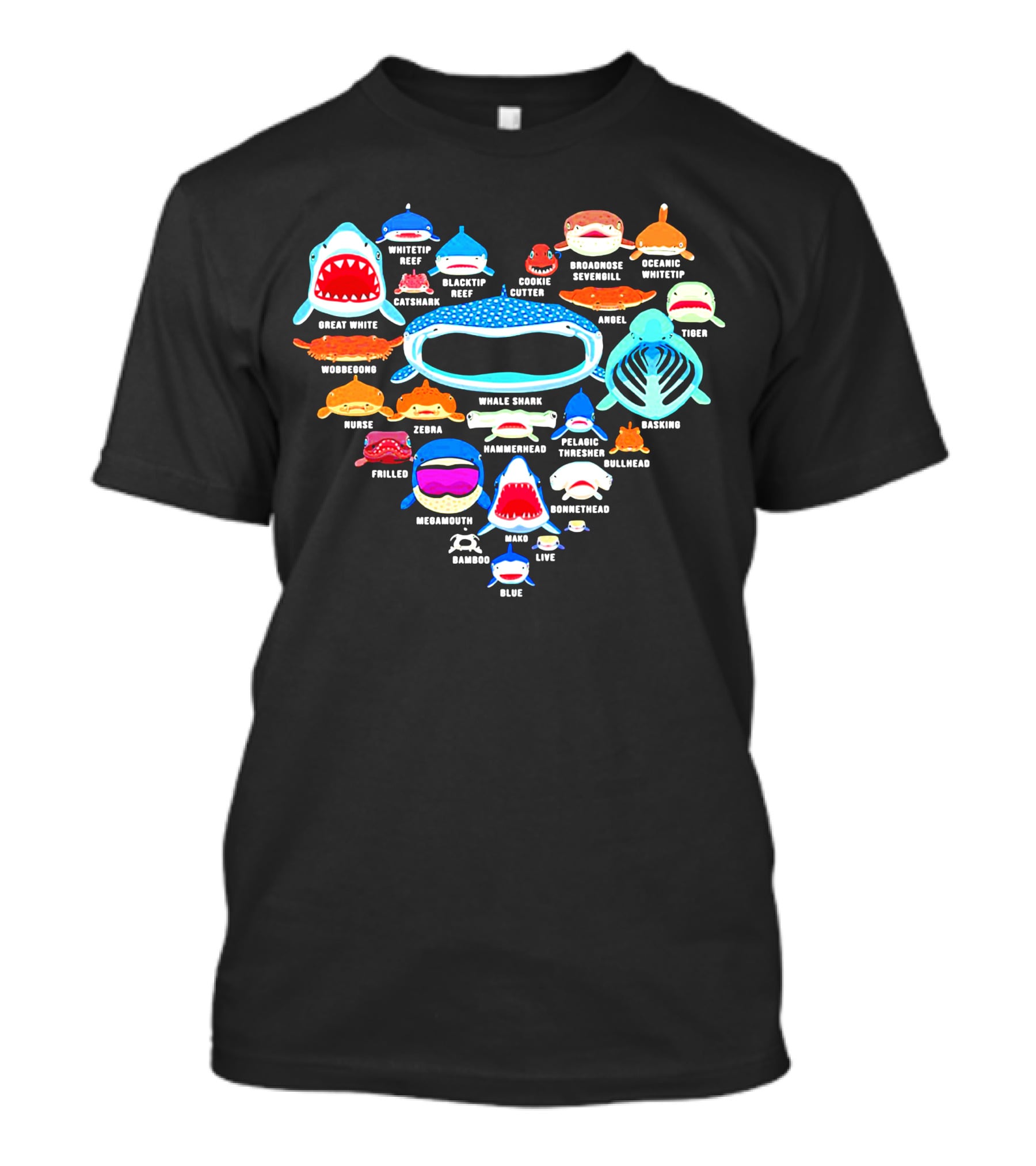 Love Great White Hammerhead Whale Shark Faces T-Shirt