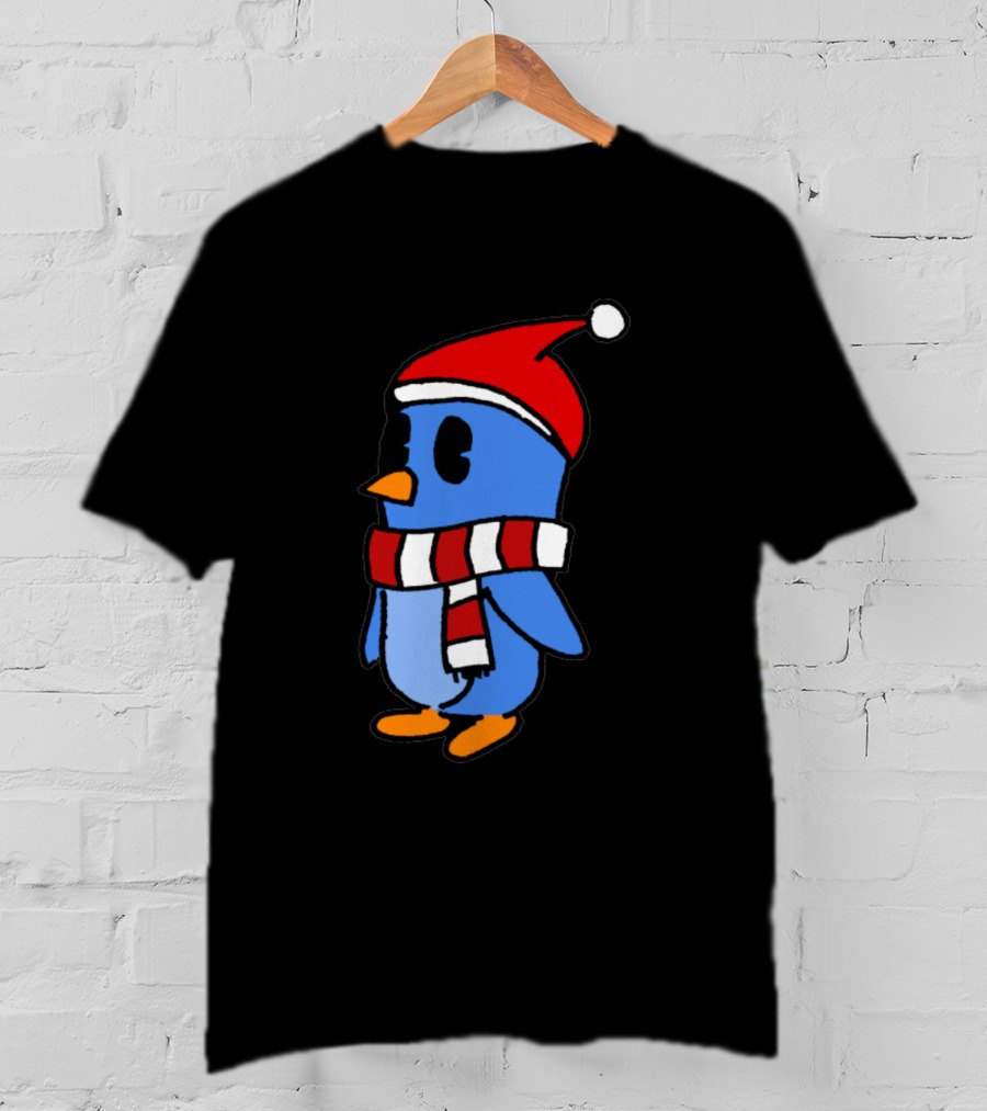 Crudely Handdrawn Pengu 763669 In Santa Hat With Red And White Scarf T-Shirt
