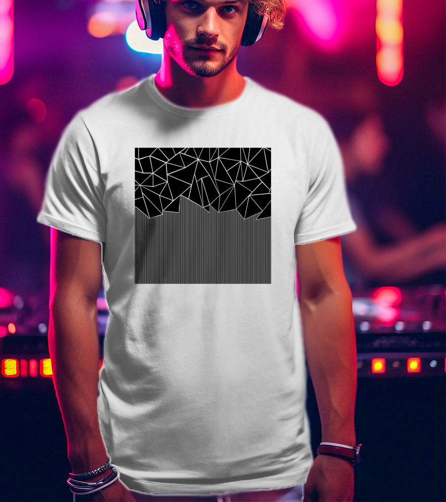 Ab Lines Down Black Geometric Abstract T-Shirt