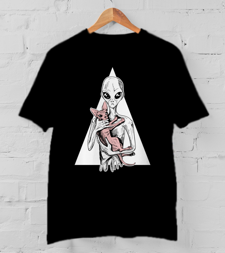 Alien And Sphynx Cat With Triangle Backdrop 1156960 T-Shirt