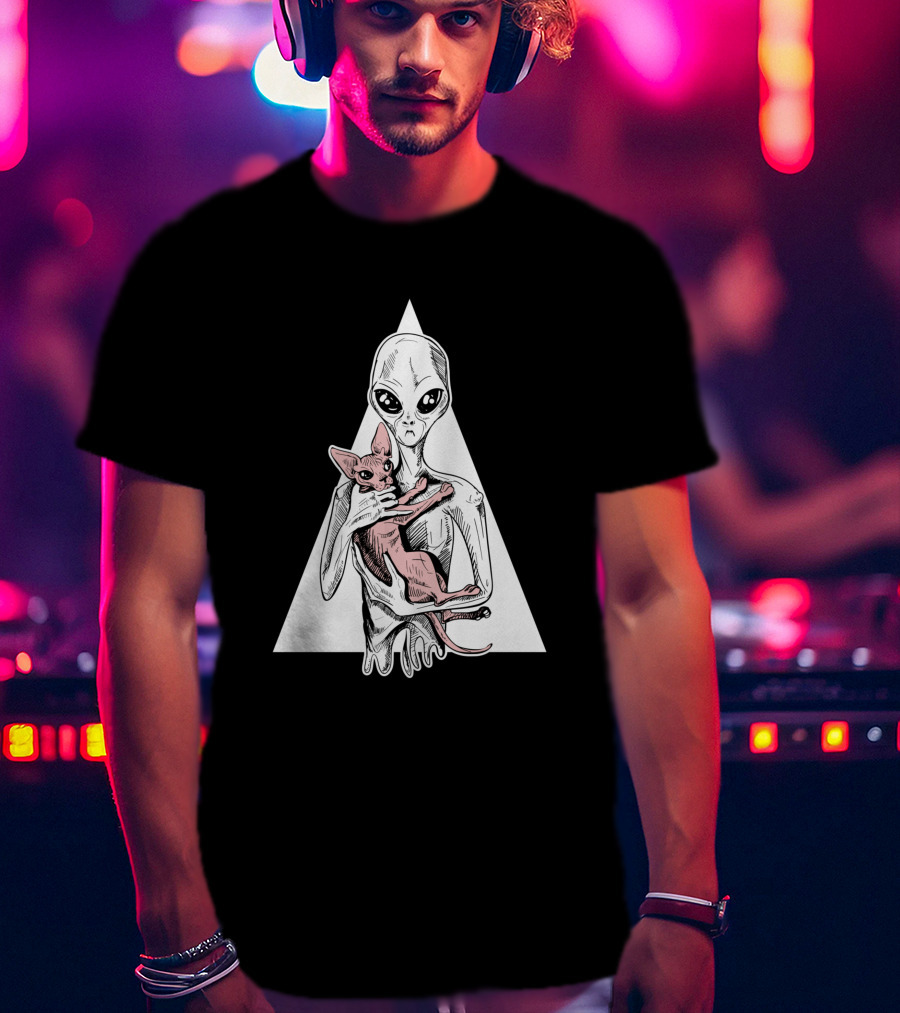 Alien And Sphynx Cat With Triangle Backdrop 1156960 T-Shirt