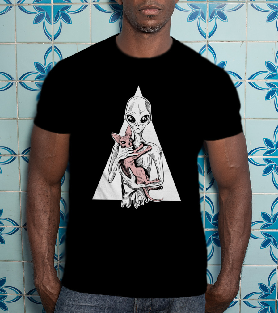 Alien And Sphynx Cat With Triangle Backdrop 1156960 T-Shirt