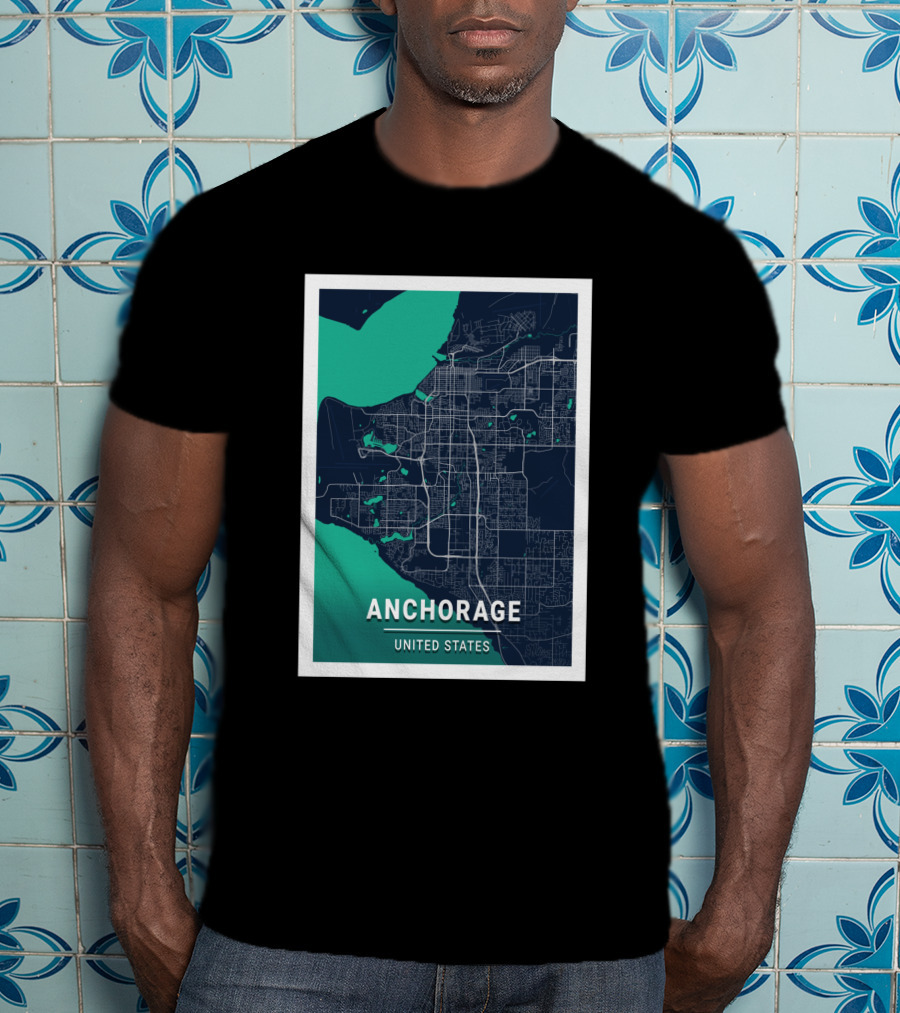 Anchorage United States Blue Dark City Map T-Shirt