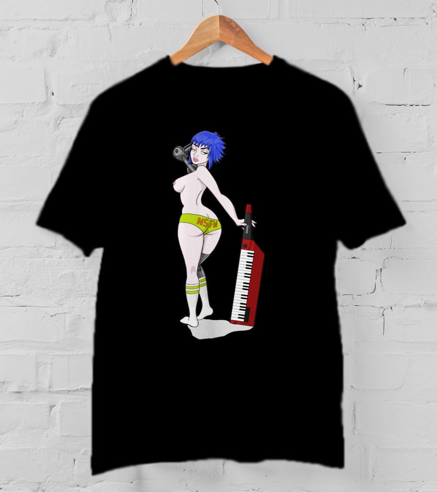 Anne Top Down 1384413 NSFW Keyboard Girl With Blue Hair And Yellow Shorts T-Shirt