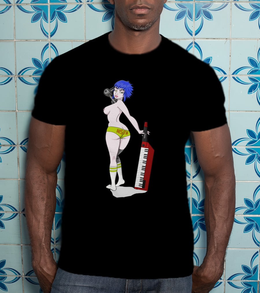 Anne Top Down 1384413 NSFW Keyboard Girl With Blue Hair And Yellow Shorts T-Shirt