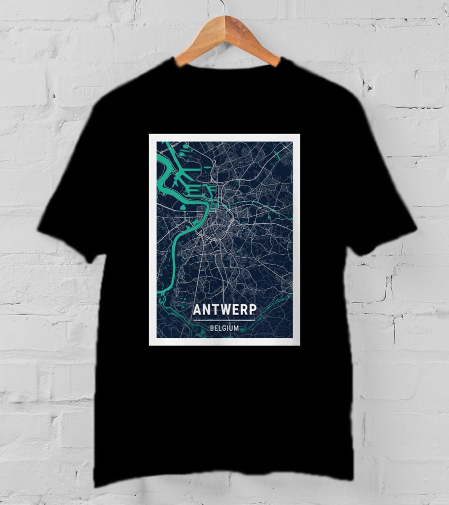 Antwerp Belgium Blue Dark City Map Street Details 1730196 T-Shirt