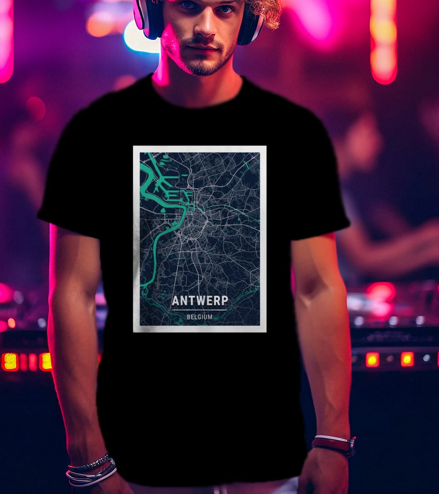 Antwerp Belgium Blue Dark City Map Street Details 1730196 T-Shirt