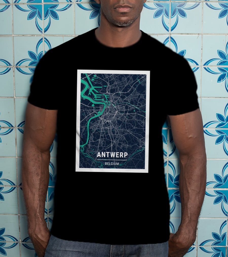 Antwerp Belgium Blue Dark City Map Street Details 1730196 T-Shirt