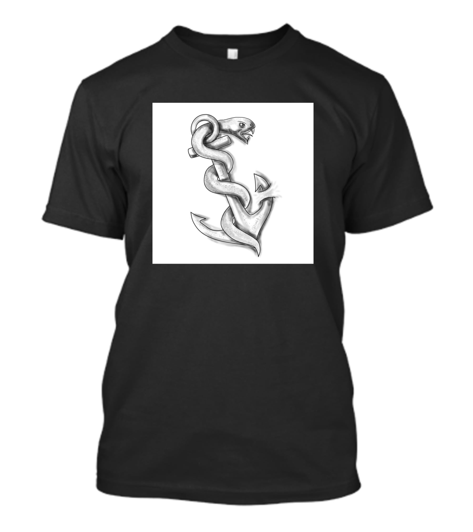 Asclepius Snake Wrapped Around Nautical Anchor T-Shirt