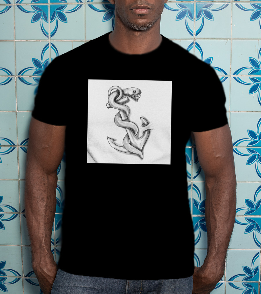 Asclepius Snake Wrapped Around Nautical Anchor T-Shirt