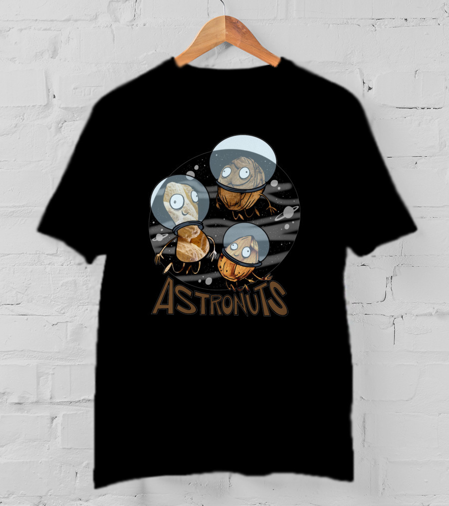 Astronuts 118341 Goofy Nuts In Space Helmets Floating In Outer Space T-Shirt