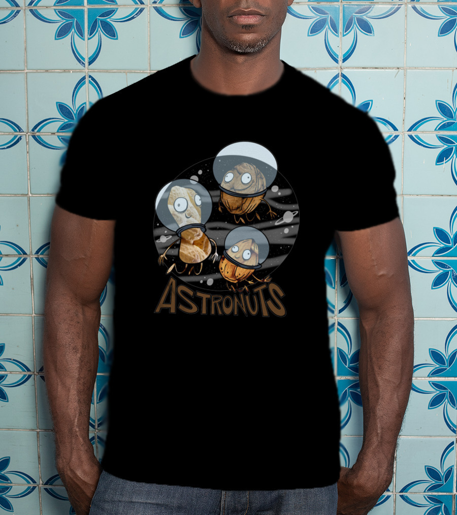 Astronuts 118341 Goofy Nuts In Space Helmets Floating In Outer Space T-Shirt