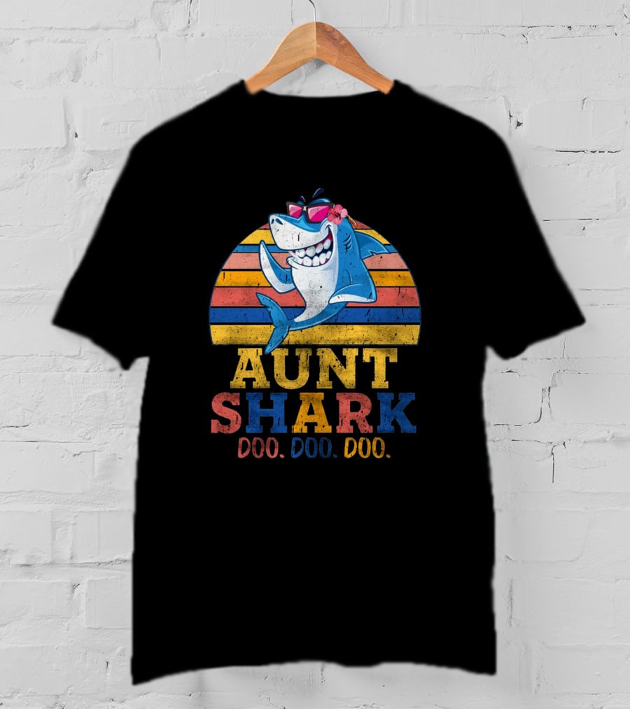 Aunt Shark Doo Doo Doo Retro Sunglasses Beach T-Shirt