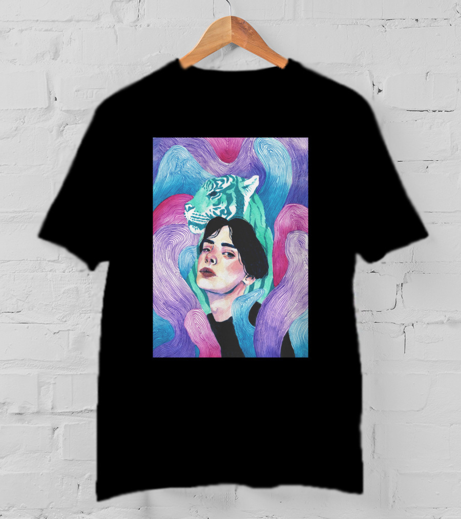 Aura 916131 Psychedelic Tiger And Portrait Fusion T-Shirt