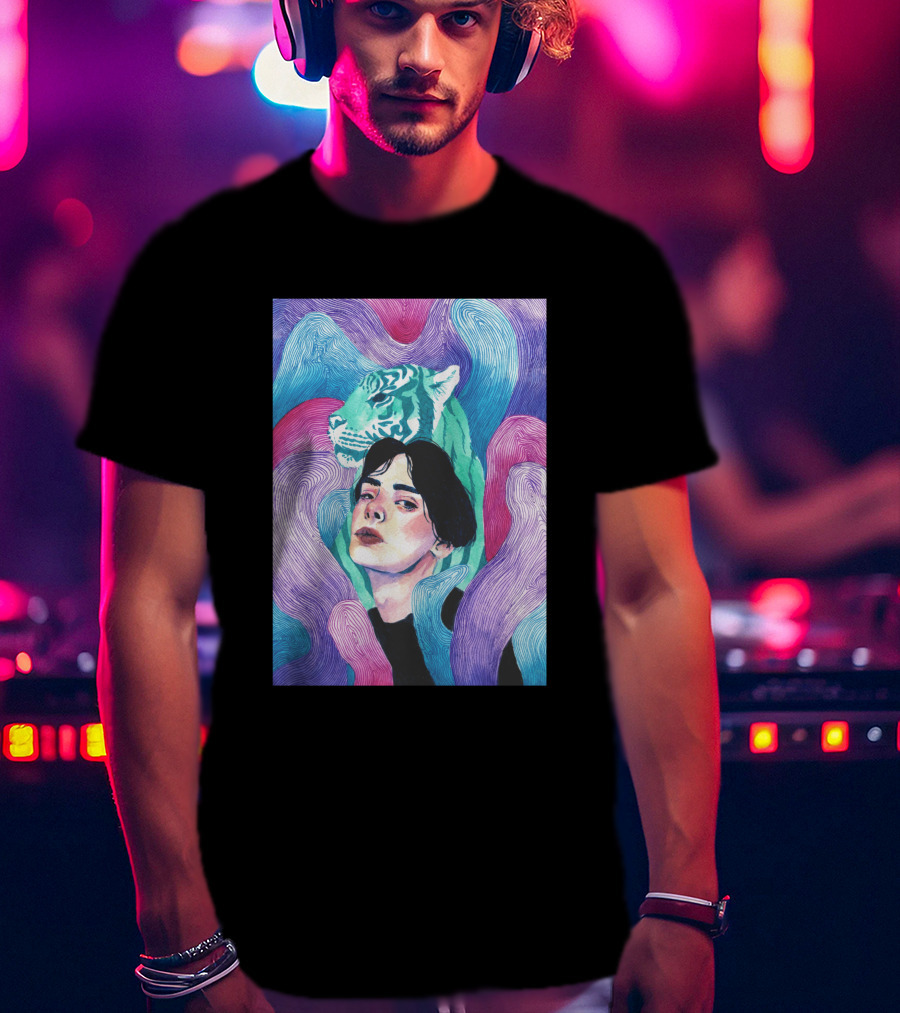Aura 916131 Psychedelic Tiger And Portrait Fusion T-Shirt