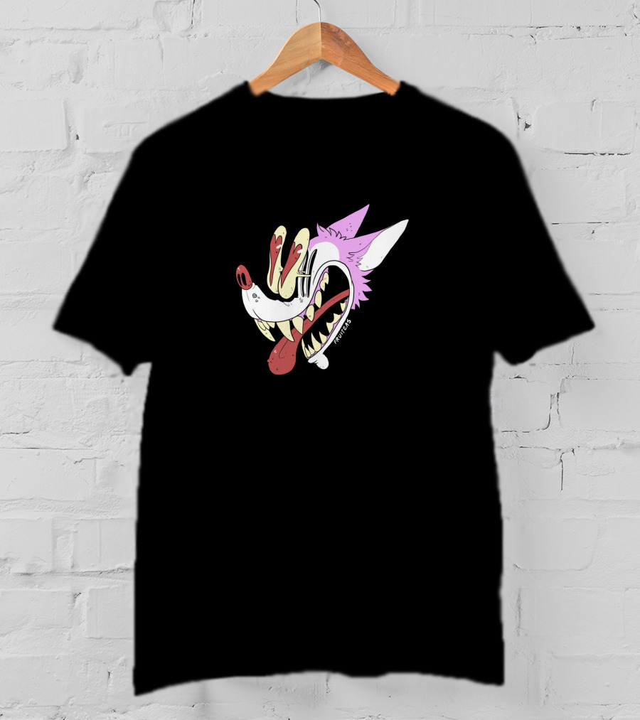 Awooga 10350 Cartoon Wolf Head With Glitchy Yellow And Red Eyes T-Shirt
