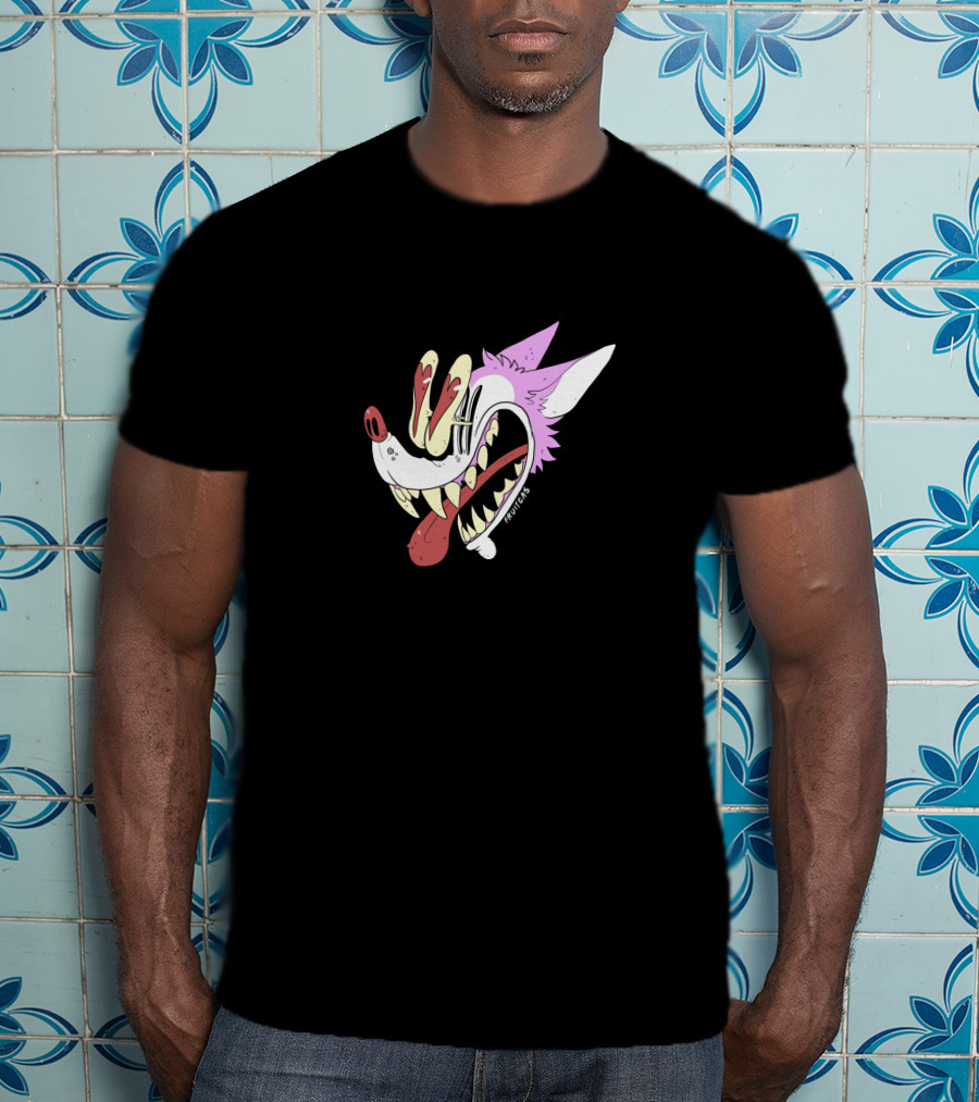 Awooga 10350 Cartoon Wolf Head With Glitchy Yellow And Red Eyes T-Shirt