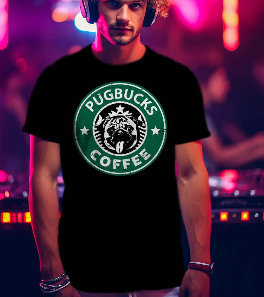 Pugbucks Coffee Logo Parody With Cute Pug T-Shirt