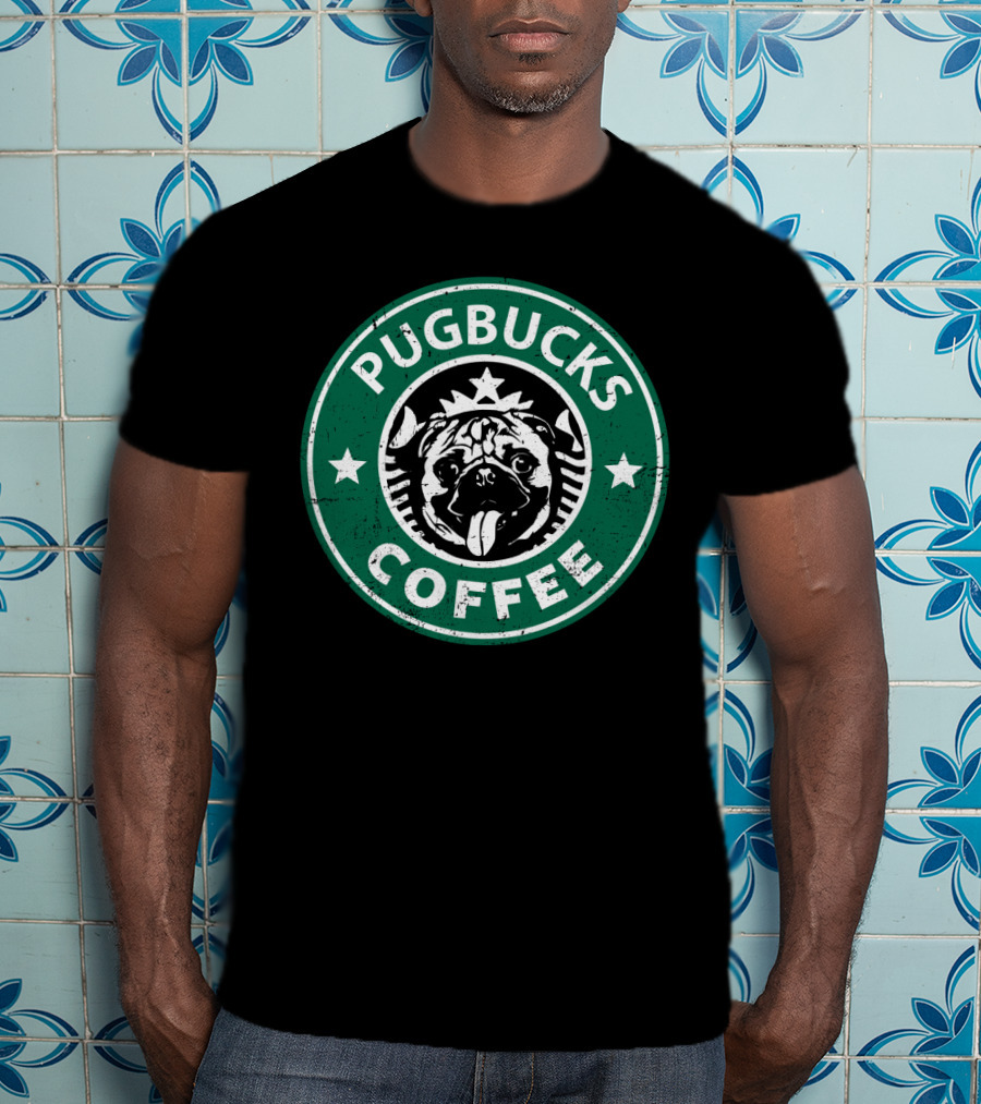 Pugbucks Coffee Logo Parody With Cute Pug T-Shirt