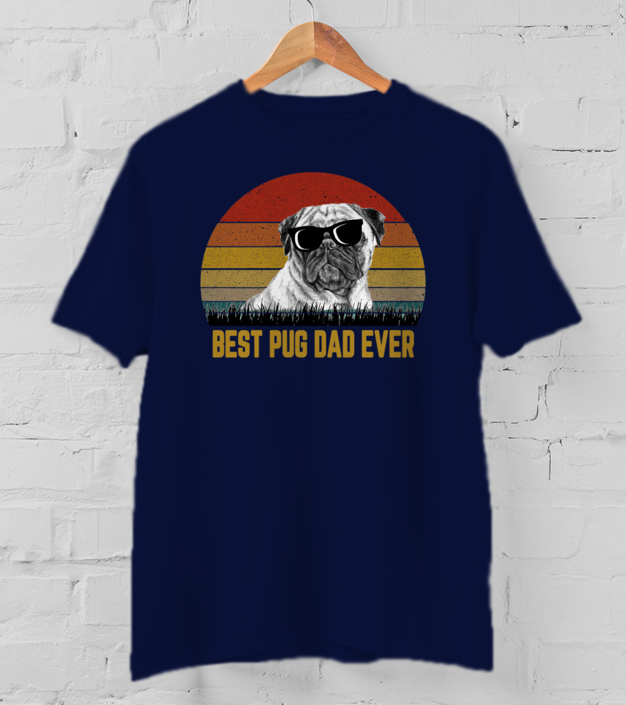Best Pug Dad Ever Sunglasses Retro Sunset Background T-Shirt