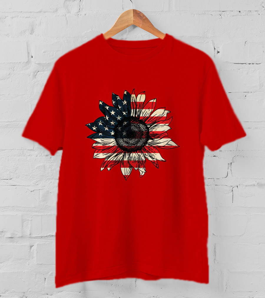 Sunflower American Flag USA Independence Day Flower T-Shirt